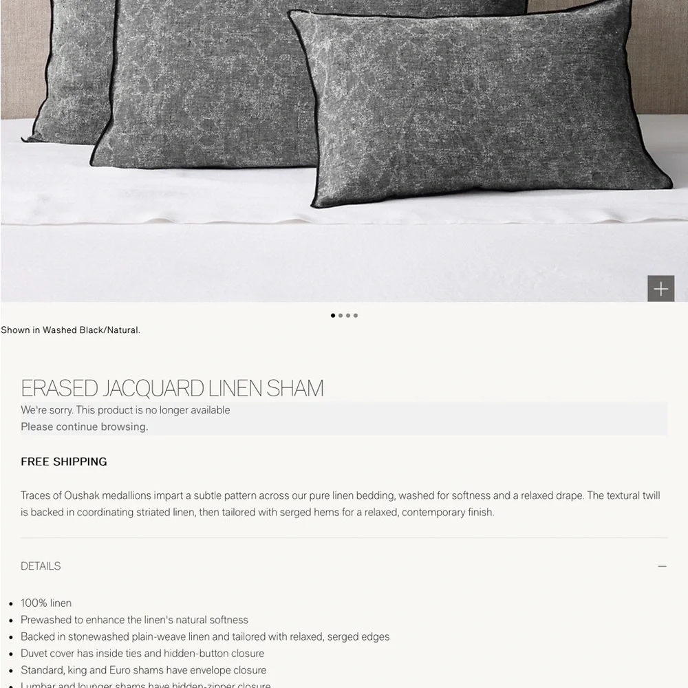 RH erased jacquard linen standard sham❤️❤️❤️❤️